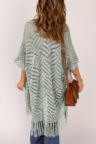 Openwork Open Front Cardigan with Fringes Divacious