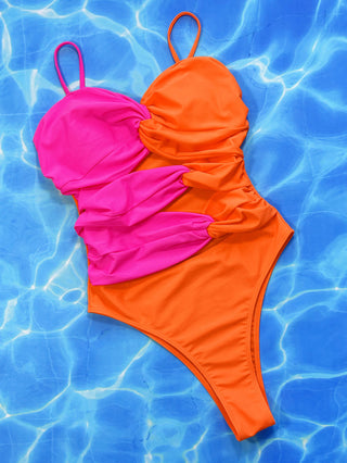 Two-Tone Twisted Cutout One-Piece Swimsuit Divacious