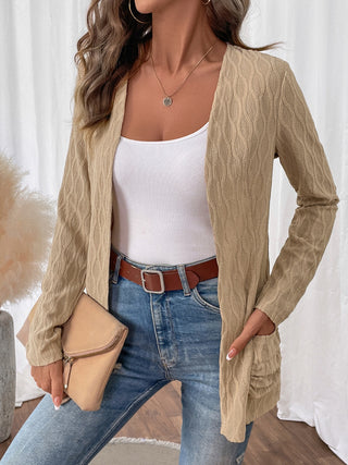 Open Front Long Sleeve Cardigan with Pockets Trendsi