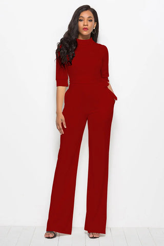 Mock Neck Tie-Waist Half Sleeve Jumpsuit Divacious