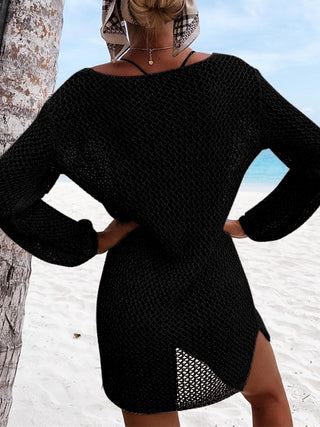 Openwork Tie Neck Cover-Up Divacious