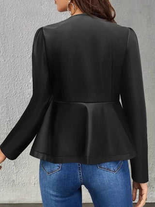 Peplum Zip Up Long Sleeve Jacket - Divacious