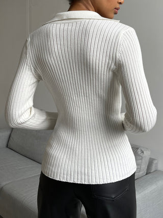 Johnny Collar Rib-Knit Top Divacious