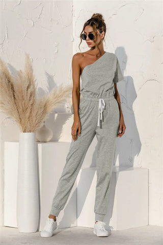 Single Shoulder Short Sleeve Jumpsuit Divacious