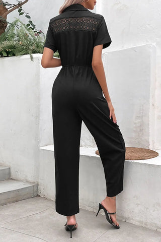 Collared Neck Short Sleeve Jumpsuit Divacious