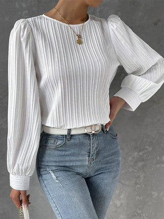 Round Neck Long Sleeve Blouse - Divacious