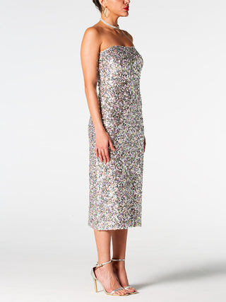 Sequin Straight Neck Midi Wrap Dress Trendsi