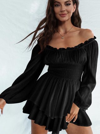 Off Shoulder Smocked Waist Romper Trendsi