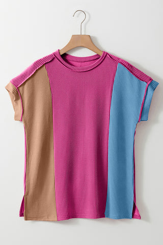 Color Block Round Neck Short Sleeve T-Shirt Divacious