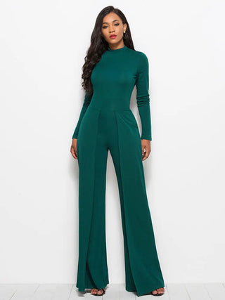 Long Sleeve Mock Neck Wide Leg Jumpsuit Divacious