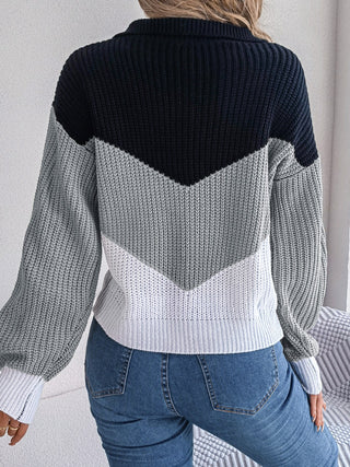 Color Block Dropped Shoulder Sweater Divacious