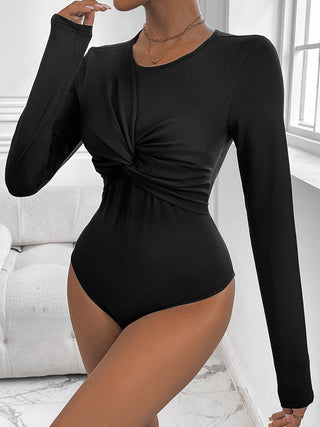 Twisted Round Neck Long Sleeve Bodysuit Divacious