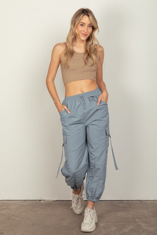 Elastic Waist Woven Cargo Pants Divacious