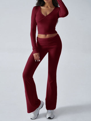 Ruched Long Sleeve Top and Pants Set - Divacious