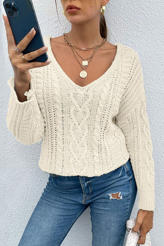 V-Neck Cable-Knit Long Sleeve Sweater Divacious