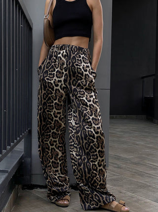 Leopard High Waist Wide Leg Pants Divacious