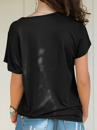 Asymmetrical Neck Short Sleeve T-Shirt Divacious