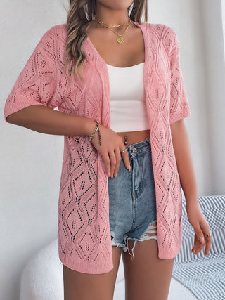 Openwork Open Front Half Sleeve Cardigan Divacious