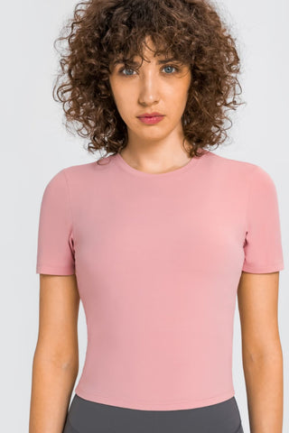 Millennia Round Neck Short Sleeve Yoga Tee Trendsi