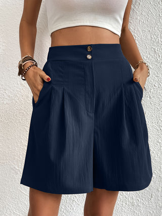 Pocketed Half Elastic Waist Shorts Divacious