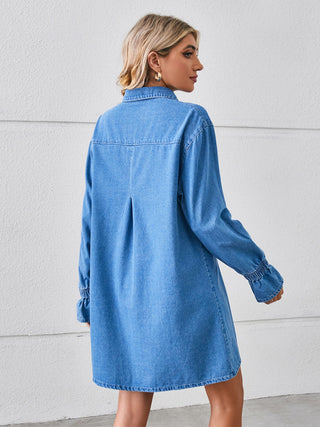 Pocketed Dropped Shoulder Mini Denim Dress Divacious