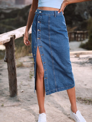 Button Down Denim Skirt Divacious