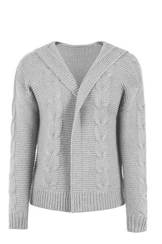 Cable-Knit Dropped Shoulder Hooded Cardigan Divacious