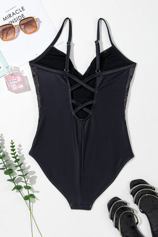 Embroidered V-Neck One-Piece Swimwear Divacious