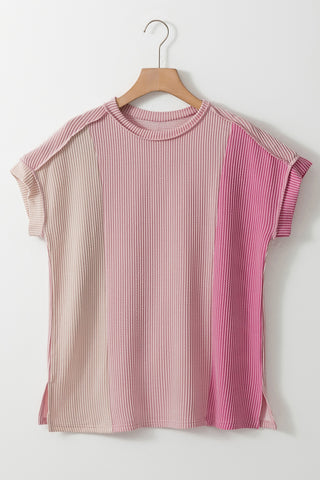 Color Block Round Neck Short Sleeve T-Shirt Divacious