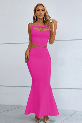 Cutout Seam Detail Cami and Fishtail Skirt Set Trendsi