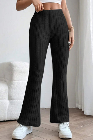 Full Size Ribbed High Waist Flare Pants Divacious