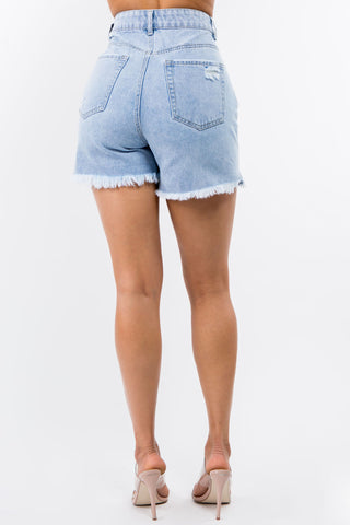 High Waist Distressed Raw Hem Denim Shorts Divacious