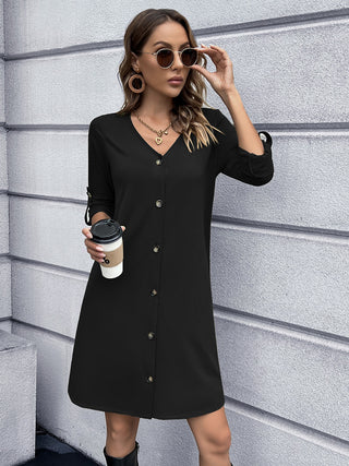 Ivy Lane Button Down V-Neck Mini Dress Trendsi