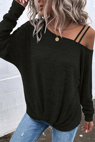 Asymmetrical Neck Long Sleeve Top Divacious