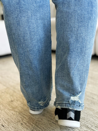 Full Size Mid Rise Distressed Straight Jeans Divacious