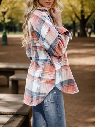 Plaid Button Up Dropped Shoulder Shirt Divacious