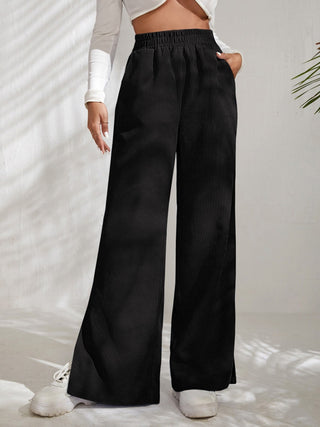 Slit Pocketed High Waist Wide Leg Pants Divacious