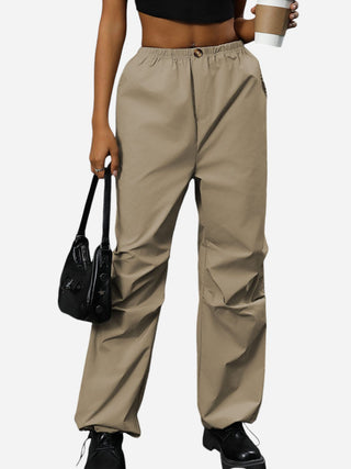 Pocketed Elastic Waist Pants Divacious