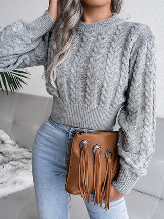 Cable-Knit Round Neck Sweater Divacious