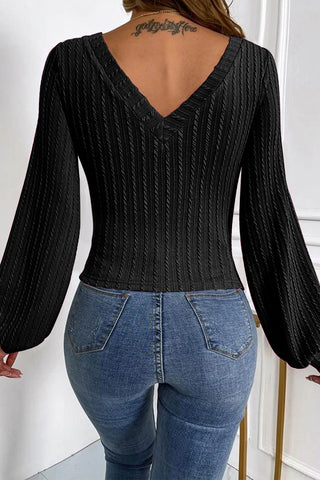 V-Neck Long Sleeve Knit Top Divacious