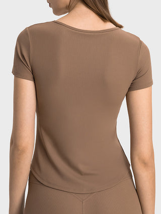 Millennia Notched Short Sleeve Active T-Shirt Trendsi