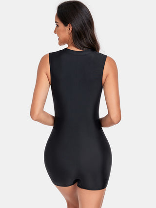 Zip Up Round Neck Sleeveless One-Piece Swimwear Divacious