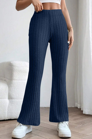 Full Size Ribbed High Waist Flare Pants Divacious