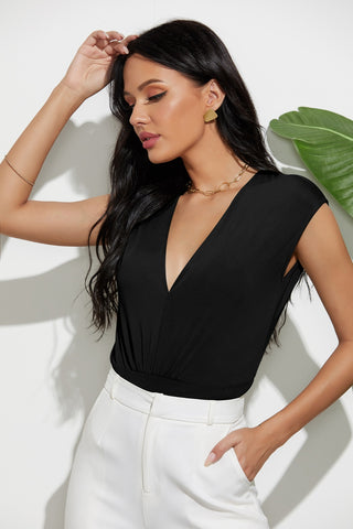 V-Neck Cap Sleeve Bodysuit Divacious