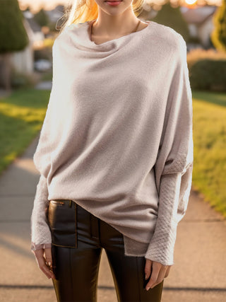 Texture Round Neck Long Sleeve Sweater Divacious