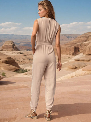 Tied Surplice Sleeveless Jumpsuit Divacious