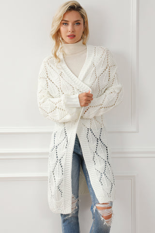 Openwork Open Front Dropped Shoulder Cardigan Divacious