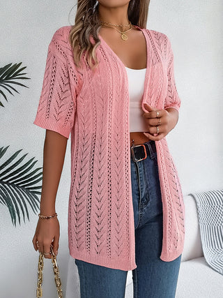 Openwork Open Front Half Sleeve Cardigan Divacious