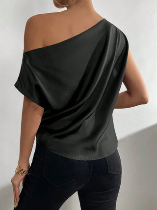 Ruched Single Shoulder Blouse Divacious