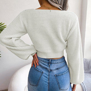 Tie-Front Rib-Knit Cropped Sweater Divacious